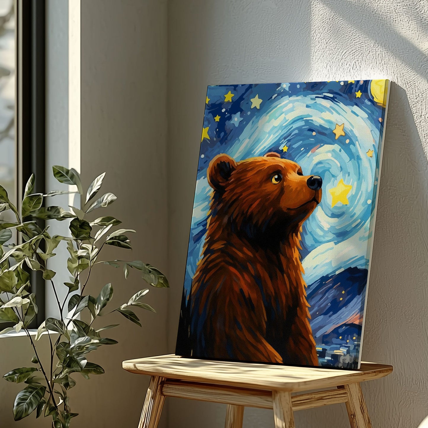 Starry Night Bear Canvas Whimsical Celestial Animal Wall Art