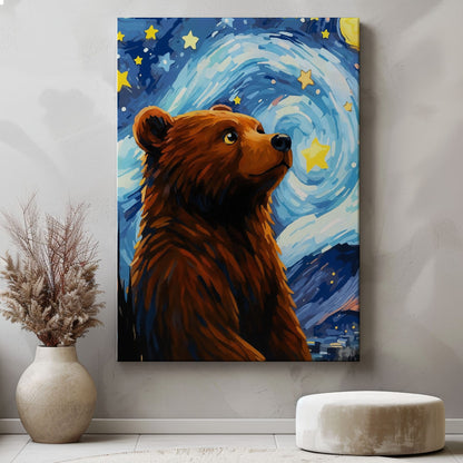 Starry Night Bear Canvas Whimsical Celestial Animal Wall Art