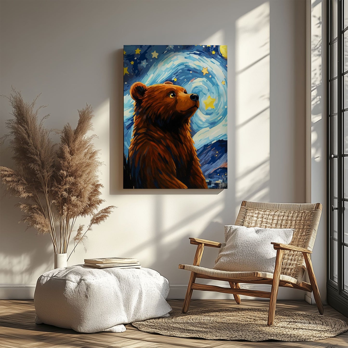 Starry Night Bear Canvas Whimsical Celestial Animal Wall Art