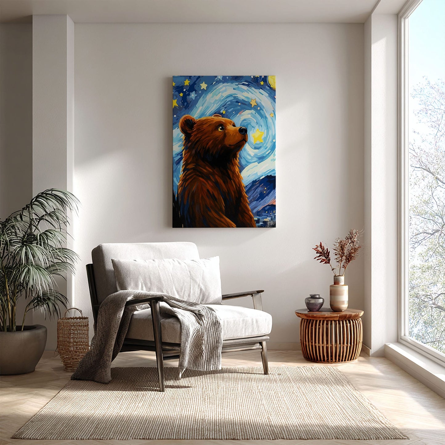 Starry Night Bear Canvas Whimsical Celestial Animal Wall Art