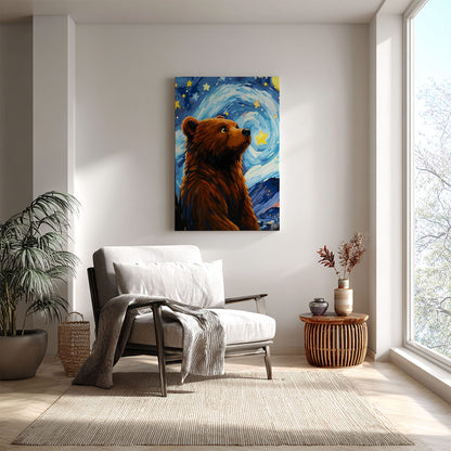 Starry Night Bear Canvas Whimsical Celestial Animal Wall Art