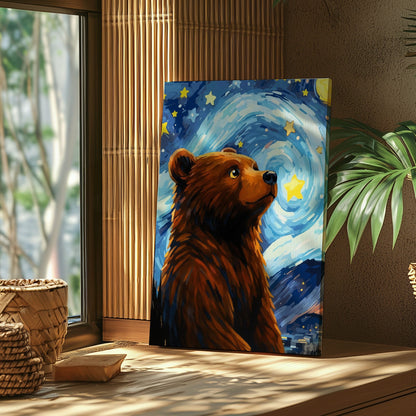 Starry Night Bear Canvas Whimsical Celestial Animal Wall Art