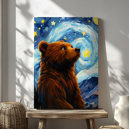 Starry Night Bear Canvas Whimsical Celestial Animal Wall Art