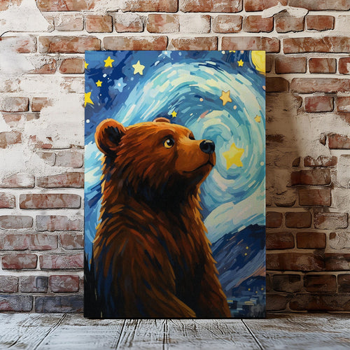 Starry Night Bear Canvas Whimsical Celestial Animal Wall Art