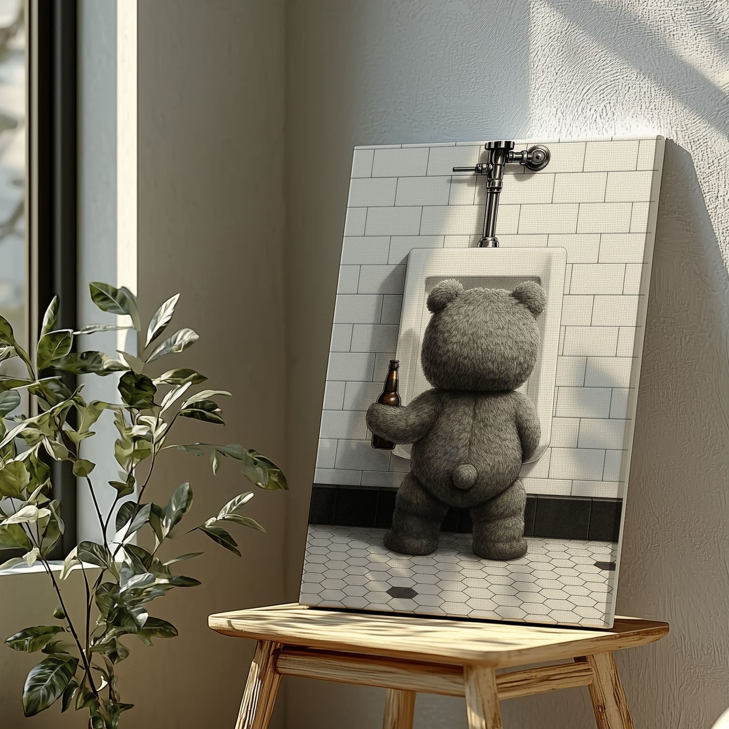 Funny Drunk Bear Canvas Hilarious Bathroom & Man Cave Wall Art