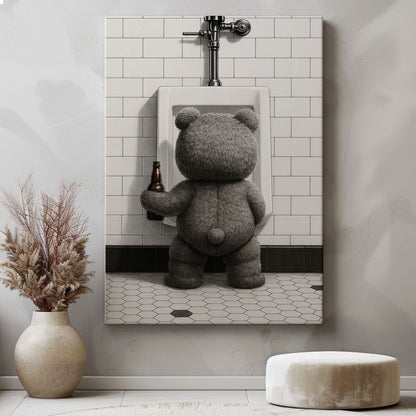 Funny Drunk Bear Canvas Hilarious Bathroom & Man Cave Wall Art
