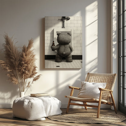 Funny Drunk Bear Canvas Hilarious Bathroom & Man Cave Wall Art