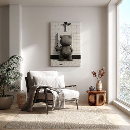 Funny Drunk Bear Canvas Hilarious Bathroom & Man Cave Wall Art