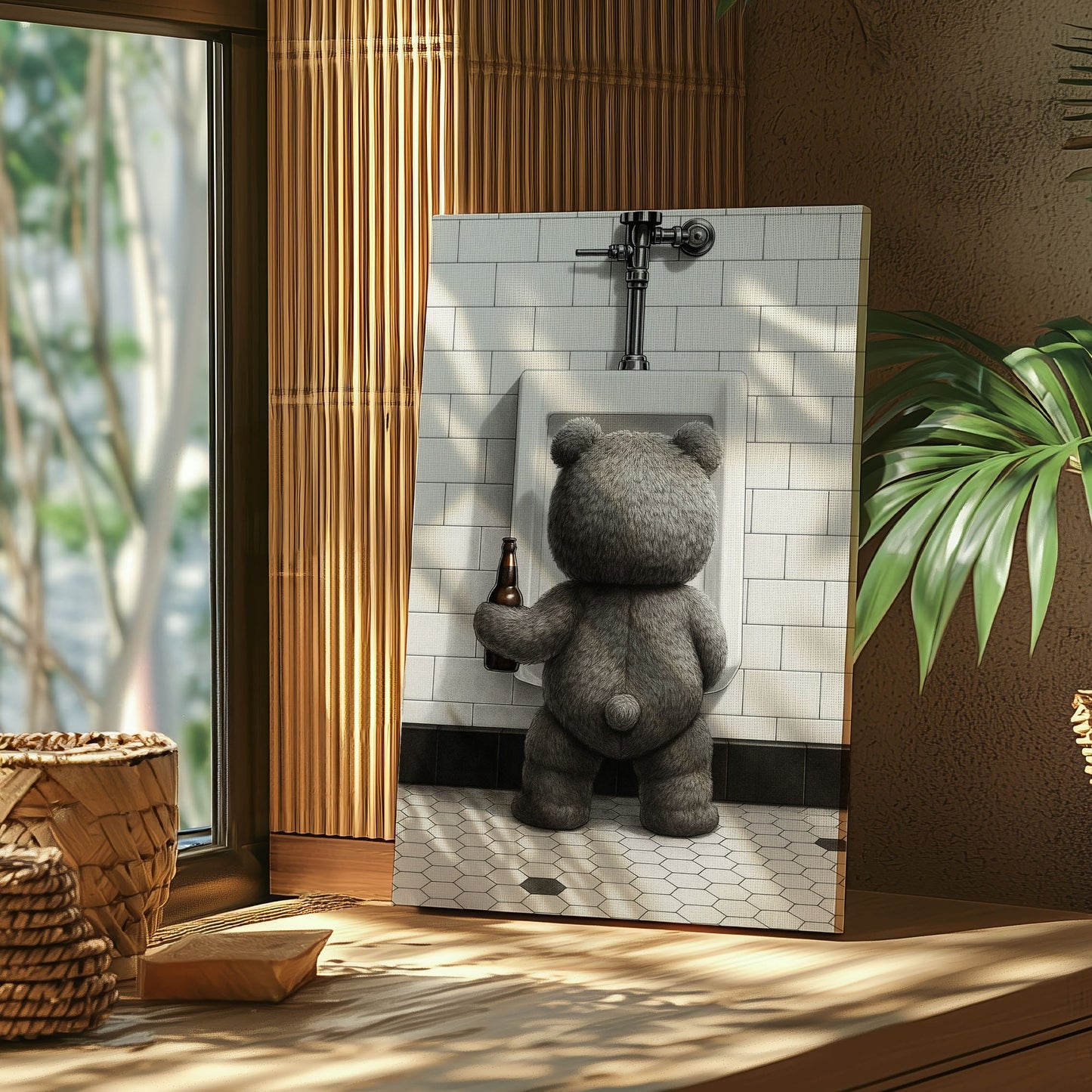 Funny Drunk Bear Canvas Hilarious Bathroom & Man Cave Wall Art