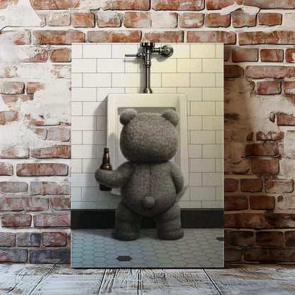 Funny Drunk Bear Canvas Hilarious Bathroom & Man Cave Wall Art