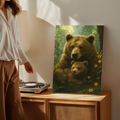 Mama Bear & Cub Canvas Cozy Forest Wildlife Wall Art
