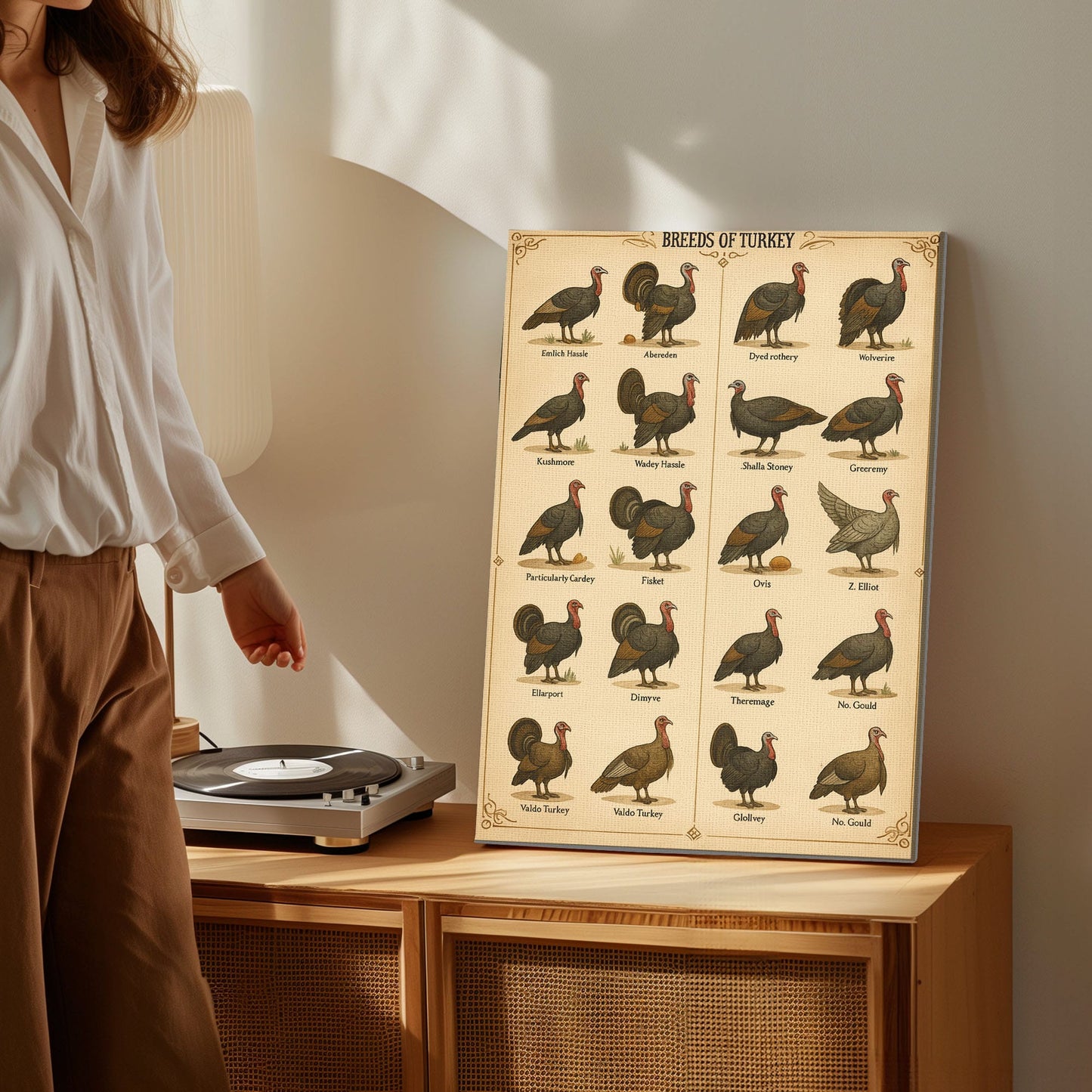 Vintage Turkey Breeds Chart Canvas Antique Poultry Wall Art