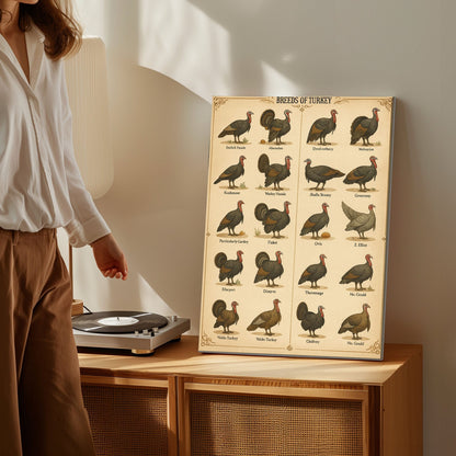 Vintage Turkey Breeds Chart Canvas Antique Poultry Wall Art