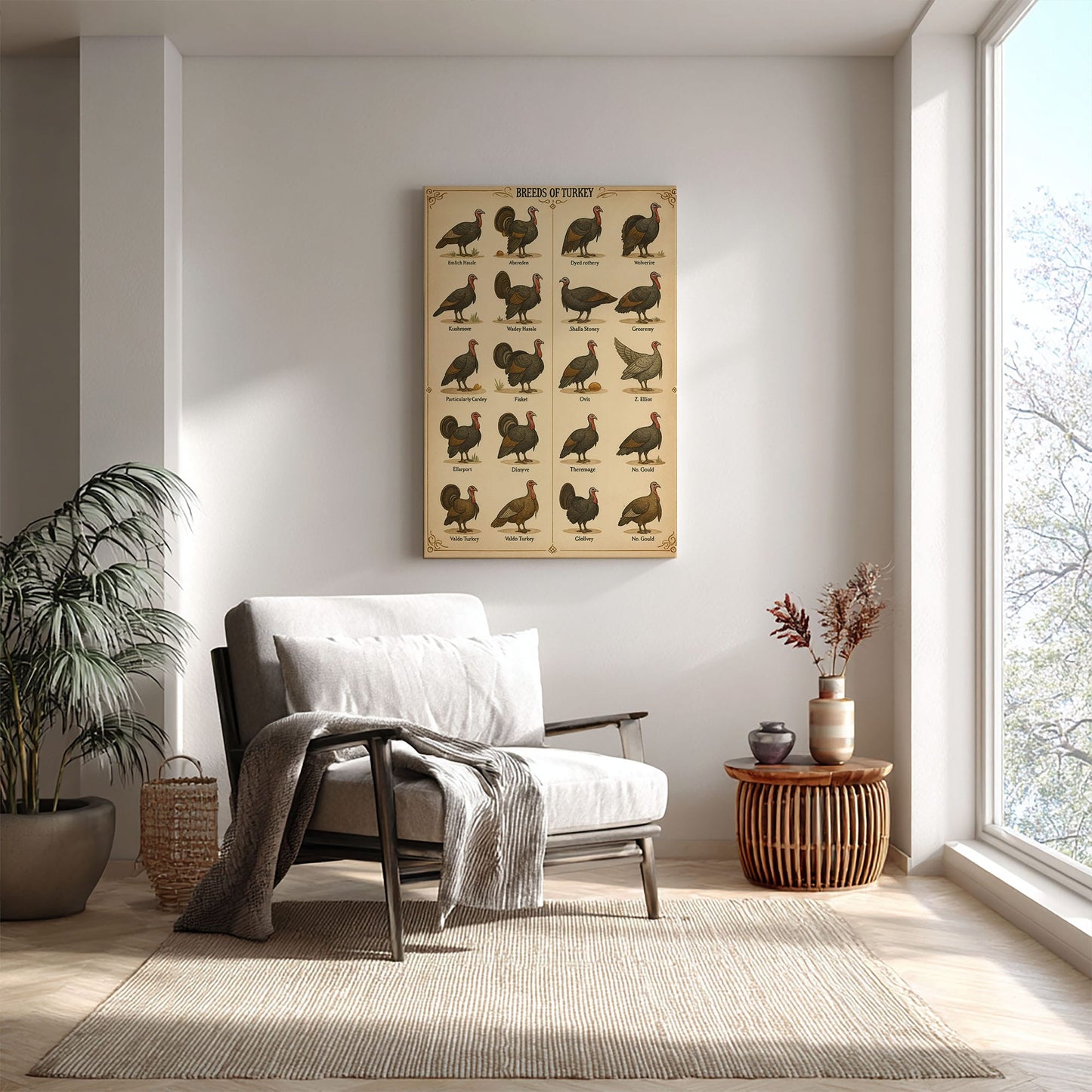 Vintage Turkey Breeds Chart Canvas Antique Poultry Wall Art