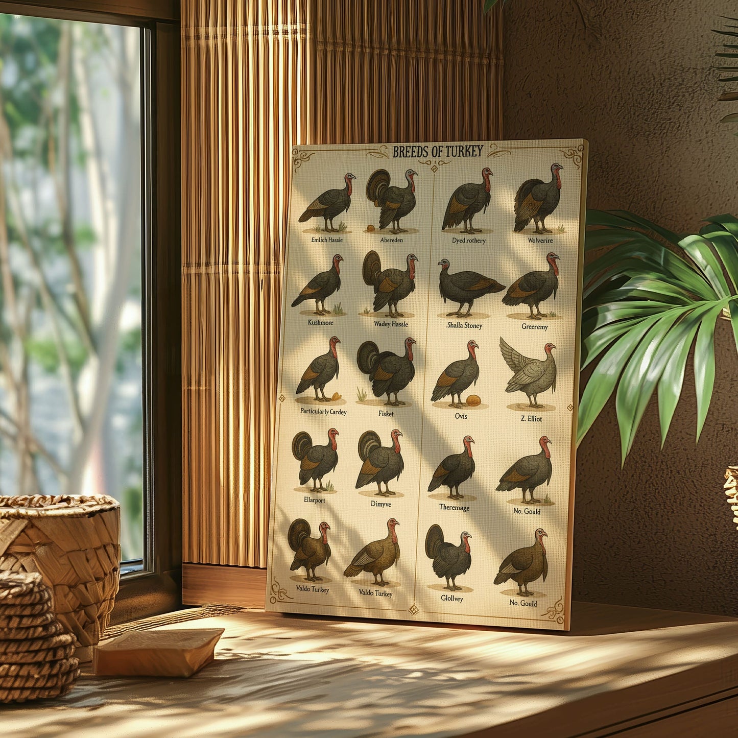 Vintage Turkey Breeds Chart Canvas Antique Poultry Wall Art