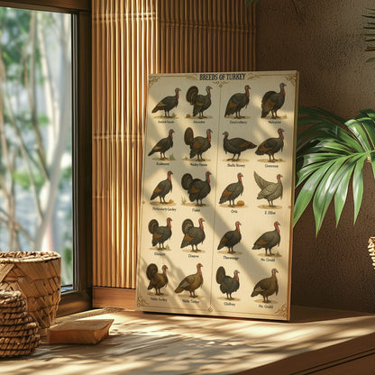 Vintage Turkey Breeds Chart Canvas Antique Poultry Wall Art