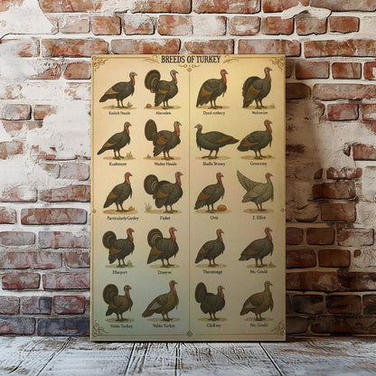 Vintage Turkey Breeds Chart Canvas Antique Poultry Wall Art