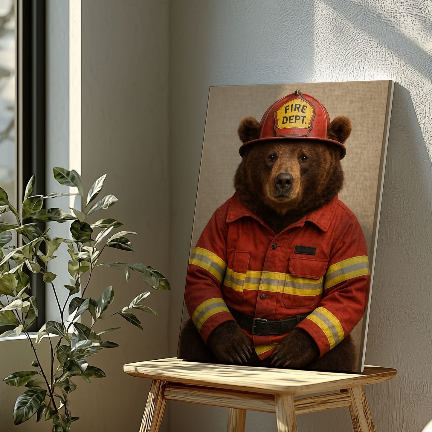 Firefighter Bear Canvas Heroic Animal Wall Art for Home & Office