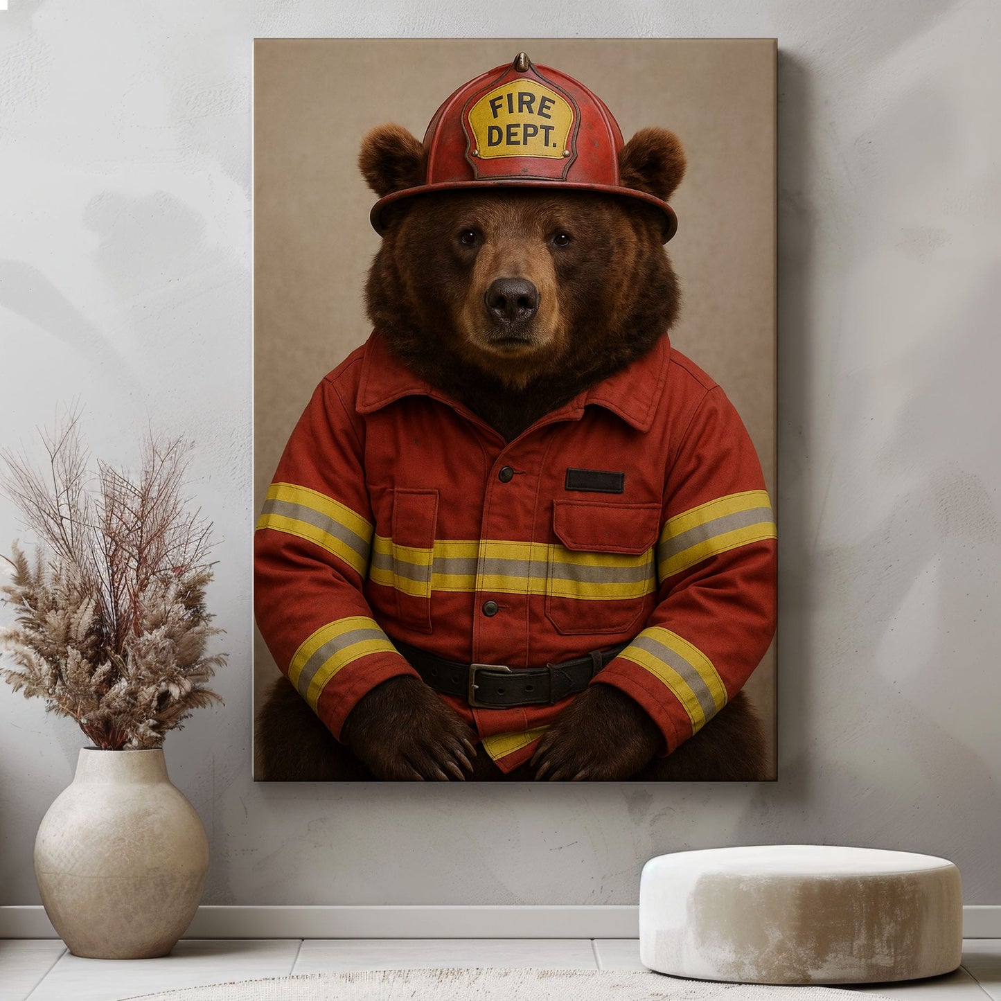 Firefighter Bear Canvas Heroic Animal Wall Art for Home & Office