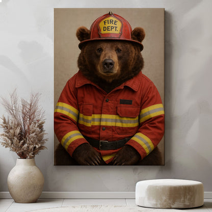 Firefighter Bear Canvas Heroic Animal Wall Art for Home & Office