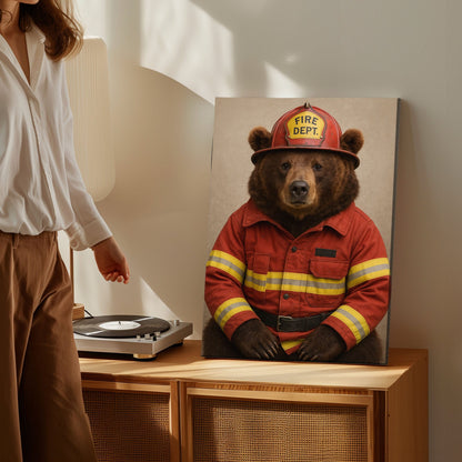 Firefighter Bear Canvas Heroic Animal Wall Art for Home & Office