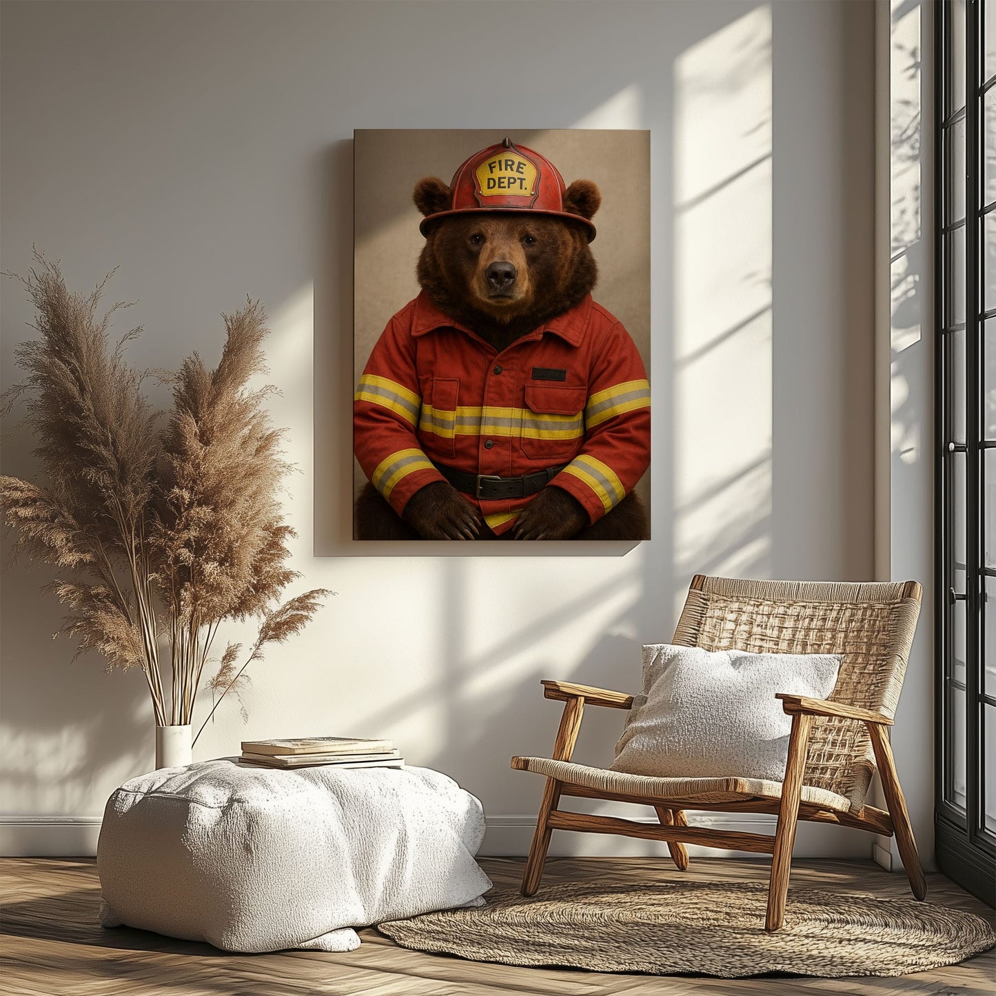 Firefighter Bear Canvas Heroic Animal Wall Art for Home & Office