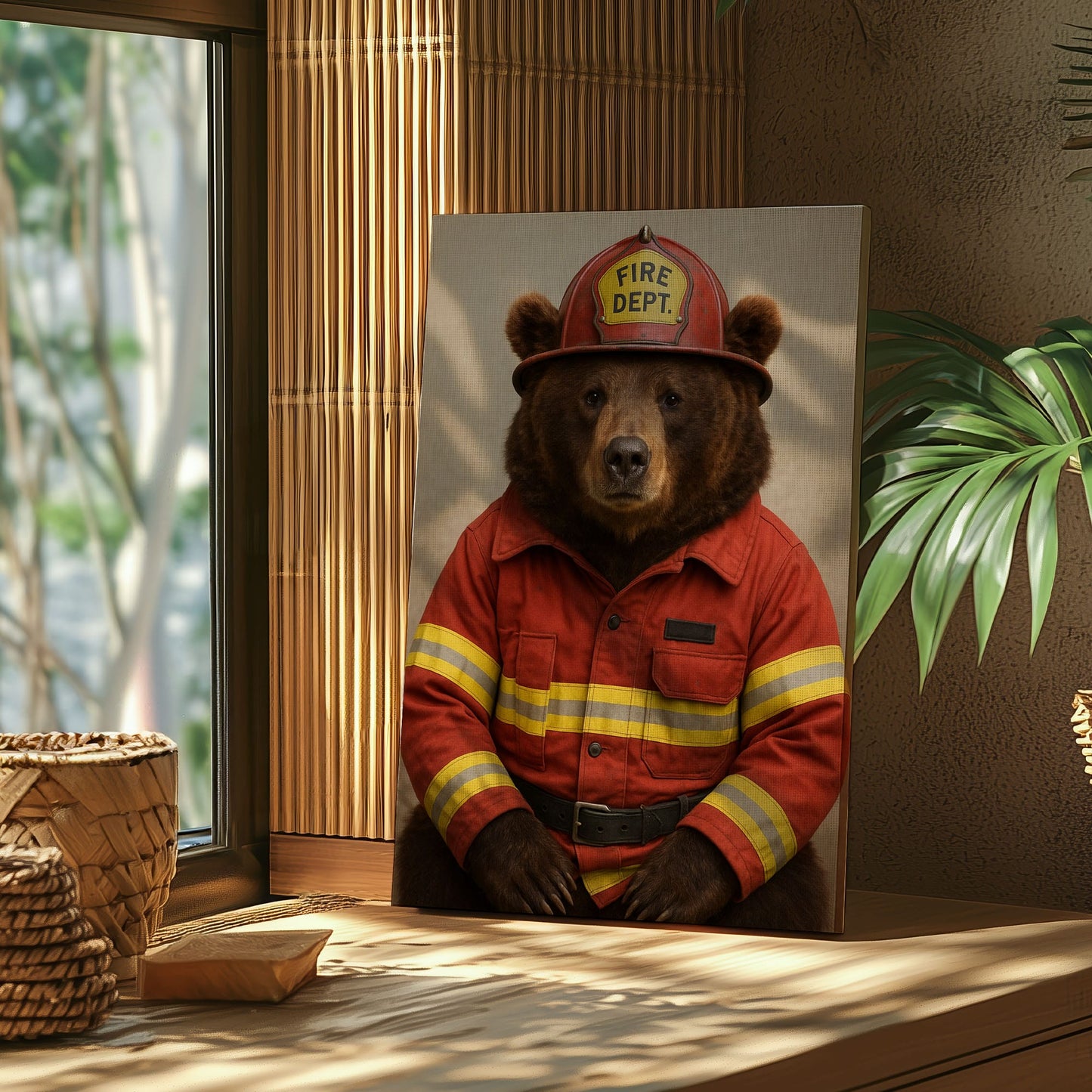 Firefighter Bear Canvas Heroic Animal Wall Art for Home & Office