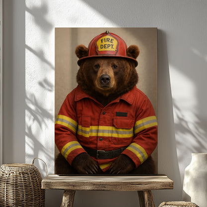 Firefighter Bear Canvas Heroic Animal Wall Art for Home & Office