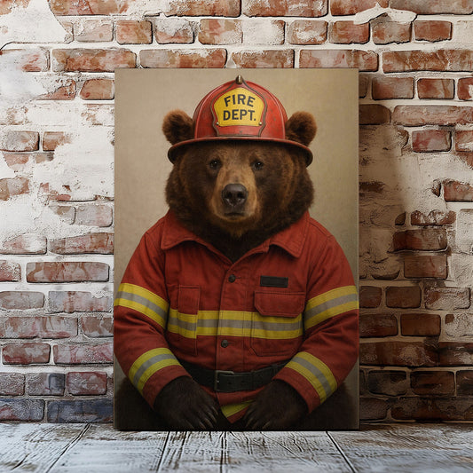 Firefighter Bear Canvas Heroic Animal Wall Art for Home & Office