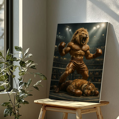 Boxing Lion Champion Canvas Fierce Animal Fighter Wall Art