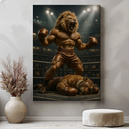 Boxing Lion Champion Canvas Fierce Animal Fighter Wall Art