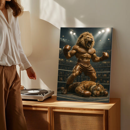 Boxing Lion Champion Canvas Fierce Animal Fighter Wall Art