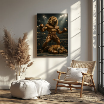 Boxing Lion Champion Canvas Fierce Animal Fighter Wall Art
