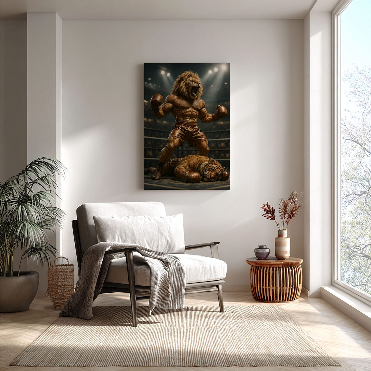 Boxing Lion Champion Canvas Fierce Animal Fighter Wall Art