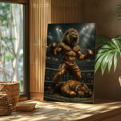 Boxing Lion Champion Canvas Fierce Animal Fighter Wall Art
