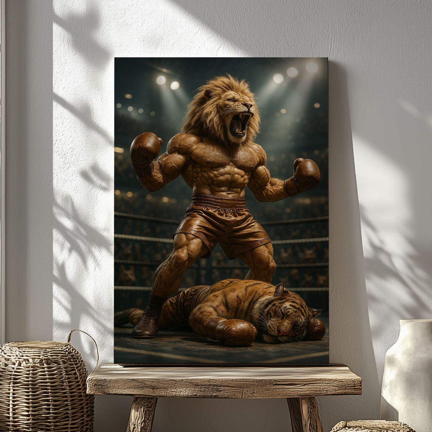 Boxing Lion Champion Canvas Fierce Animal Fighter Wall Art