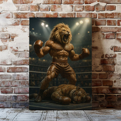 Boxing Lion Champion Canvas Fierce Animal Fighter Wall Art