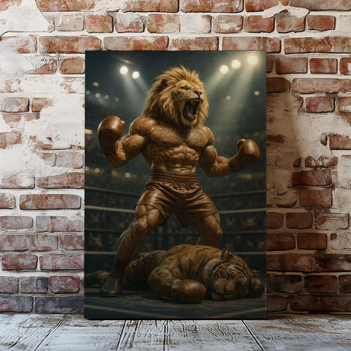 Boxing Lion Champion Canvas Fierce Animal Fighter Wall Art