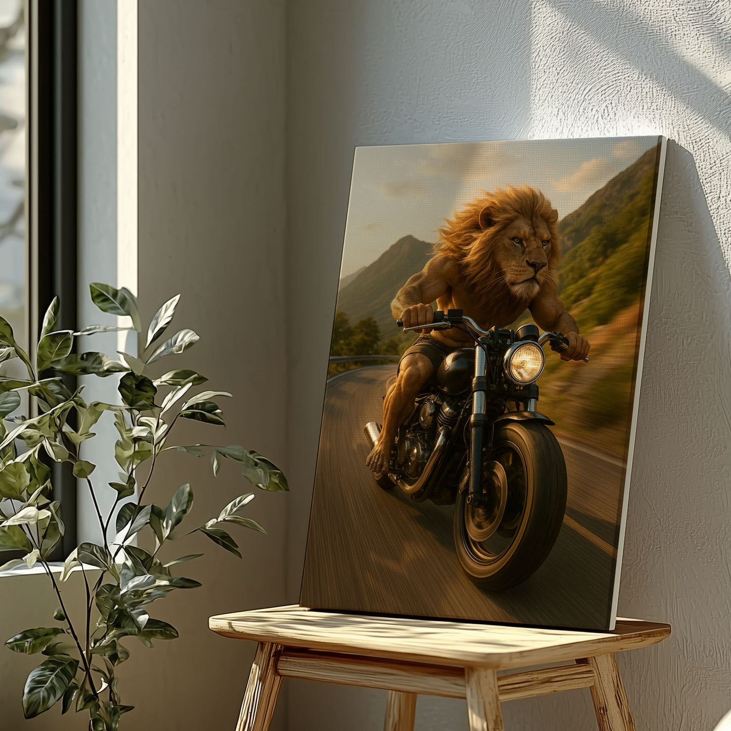 Biker Lion Canvas Badass Motorcycle Animal Wall Art