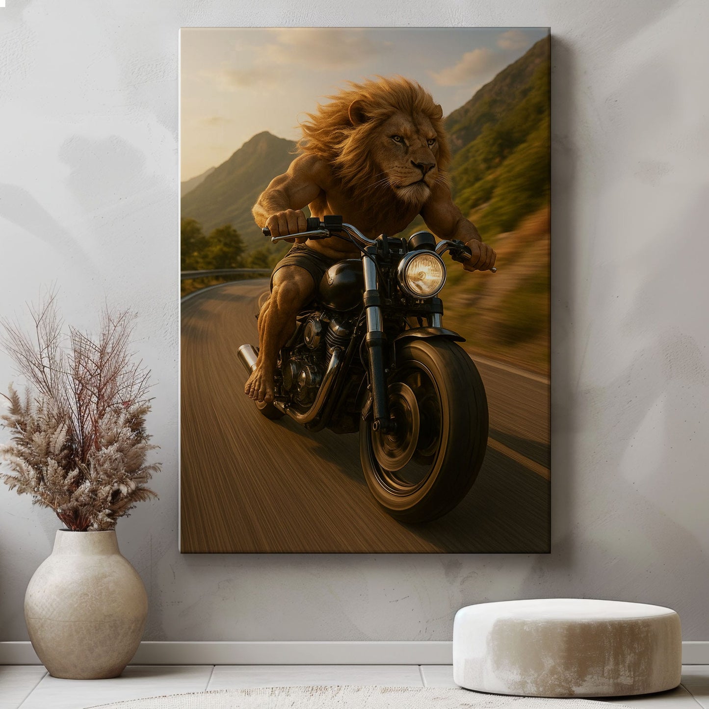 Biker Lion Canvas Badass Motorcycle Animal Wall Art
