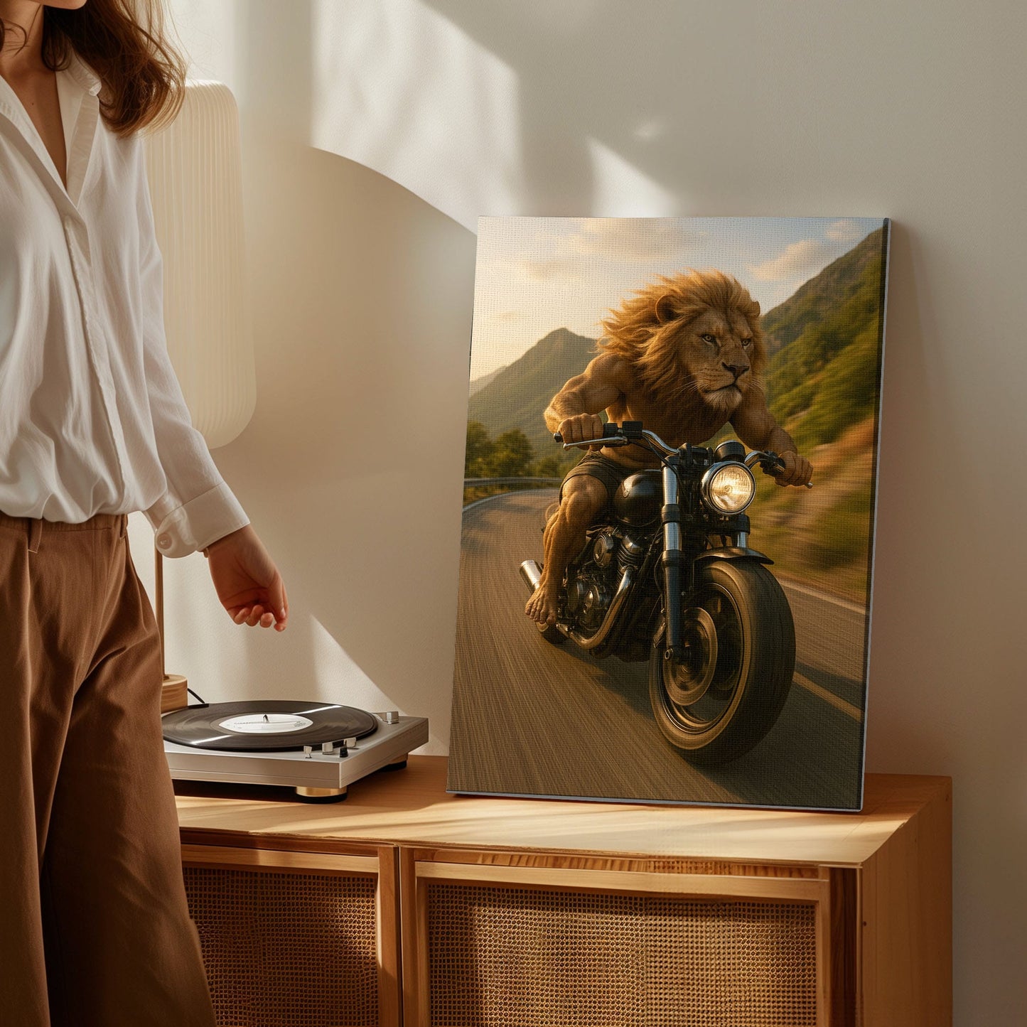 Biker Lion Canvas Badass Motorcycle Animal Wall Art