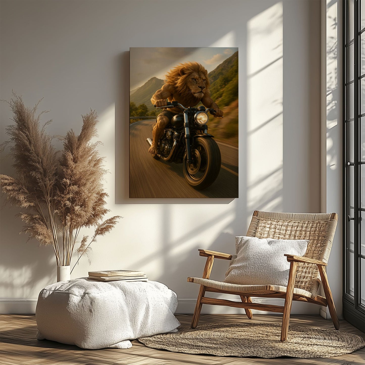 Biker Lion Canvas Badass Motorcycle Animal Wall Art