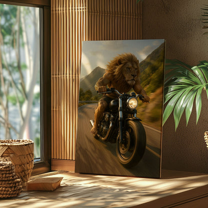 Biker Lion Canvas Badass Motorcycle Animal Wall Art