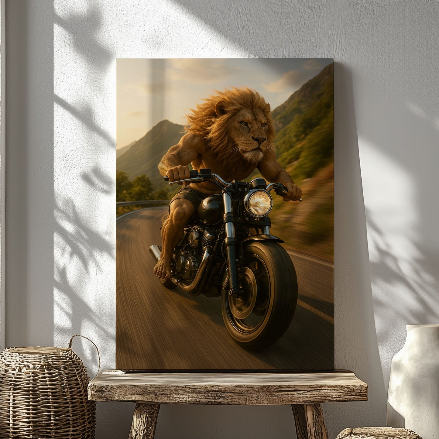 Biker Lion Canvas Badass Motorcycle Animal Wall Art