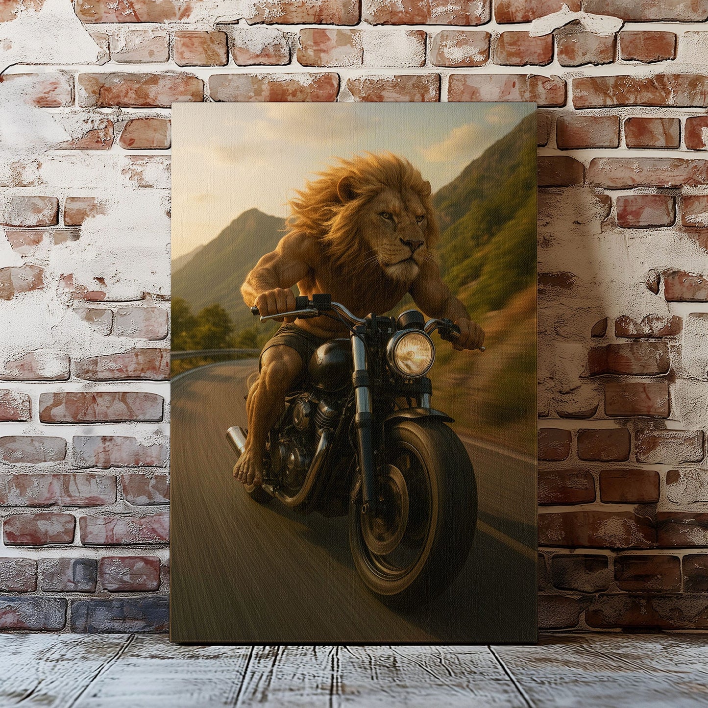 Biker Lion Canvas Badass Motorcycle Animal Wall Art