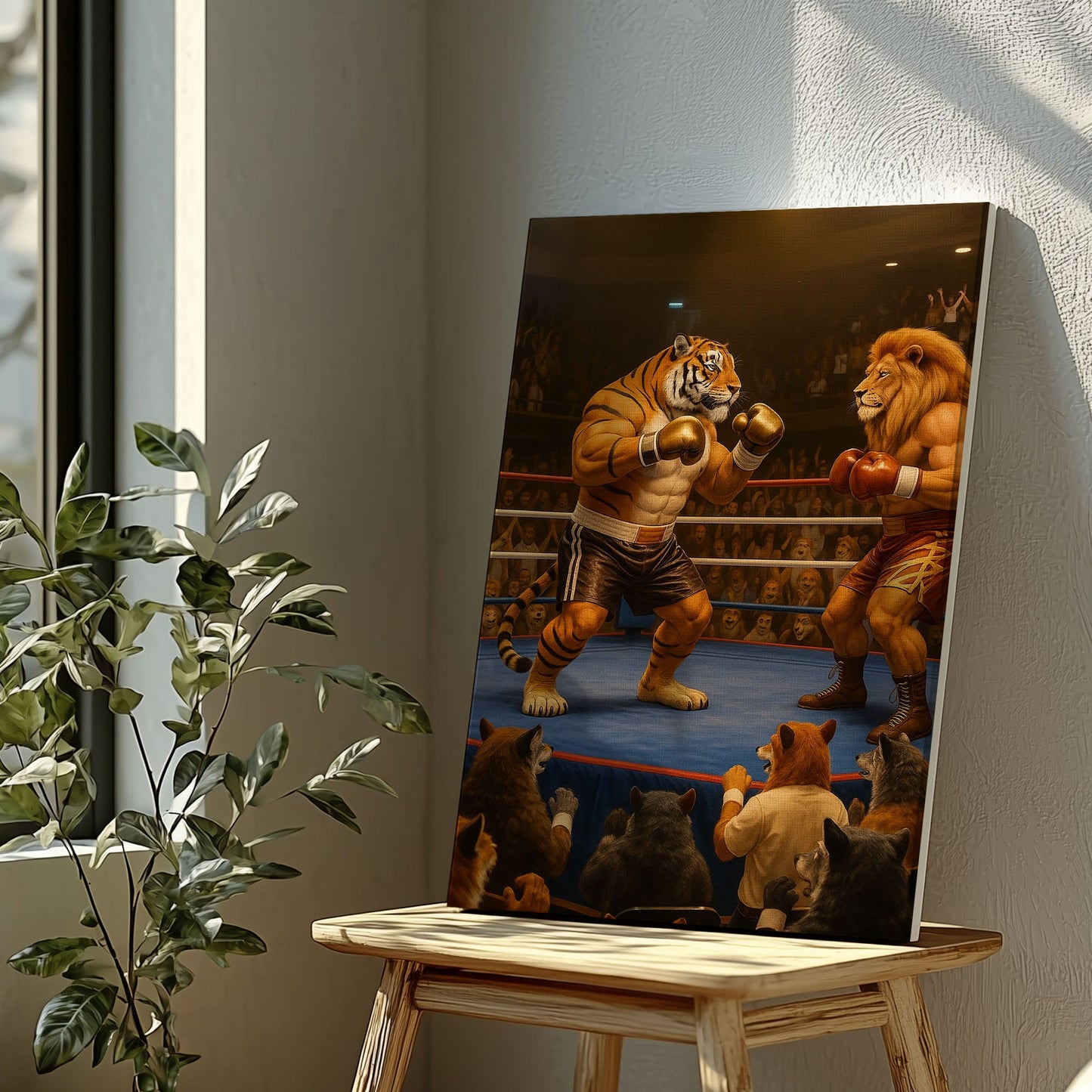Tiger vs Lion Boxing Canvas Epic Animal Fight Wall Art