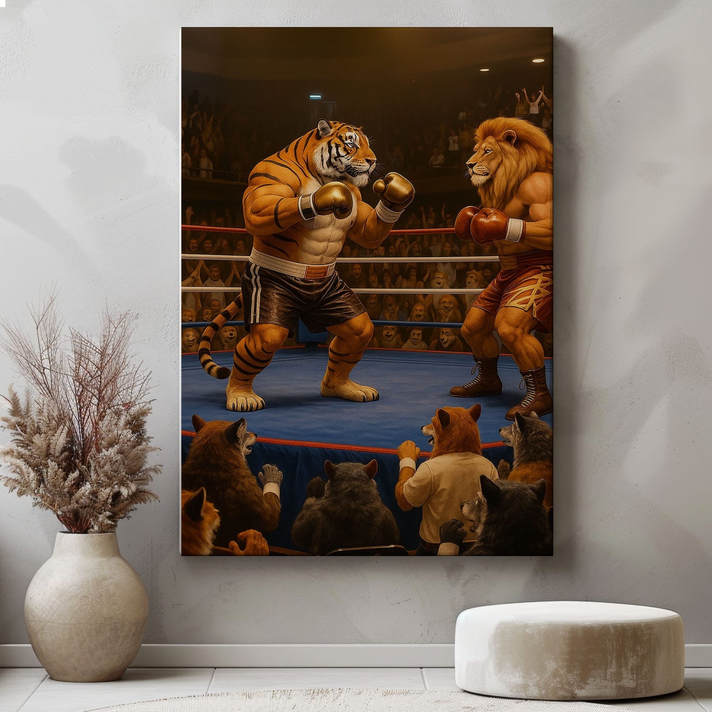 Tiger vs Lion Boxing Canvas Epic Animal Fight Wall Art