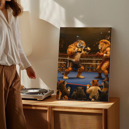 Tiger vs Lion Boxing Canvas Epic Animal Fight Wall Art