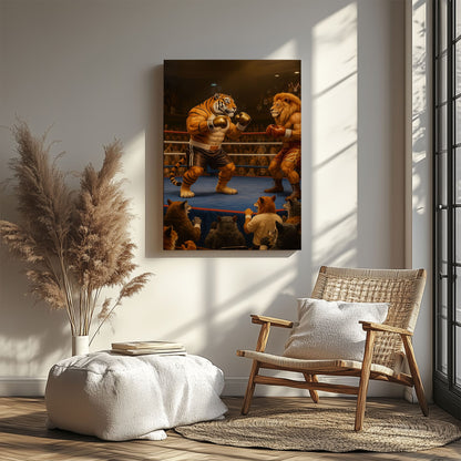 Tiger vs Lion Boxing Canvas Epic Animal Fight Wall Art