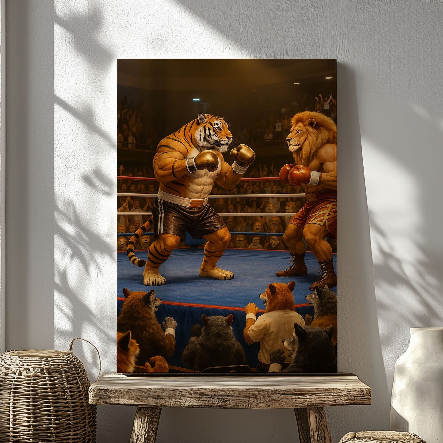 Tiger vs Lion Boxing Canvas Epic Animal Fight Wall Art